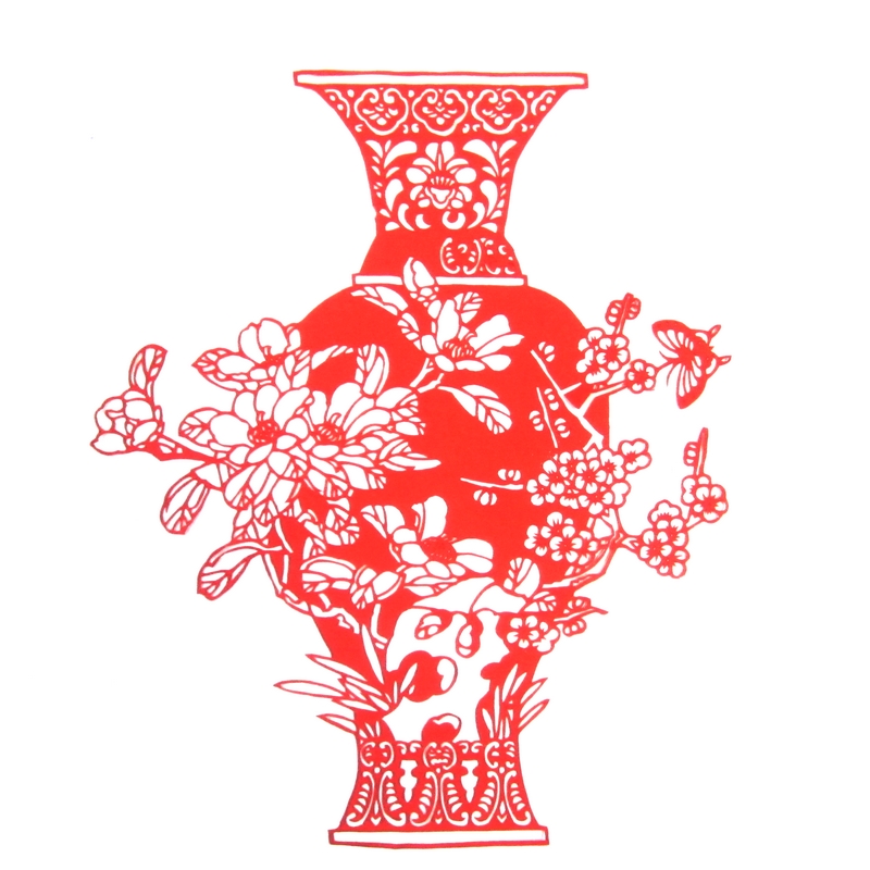 11款精美手工紅花瓷剪紙，茶壺剪紙工藝品