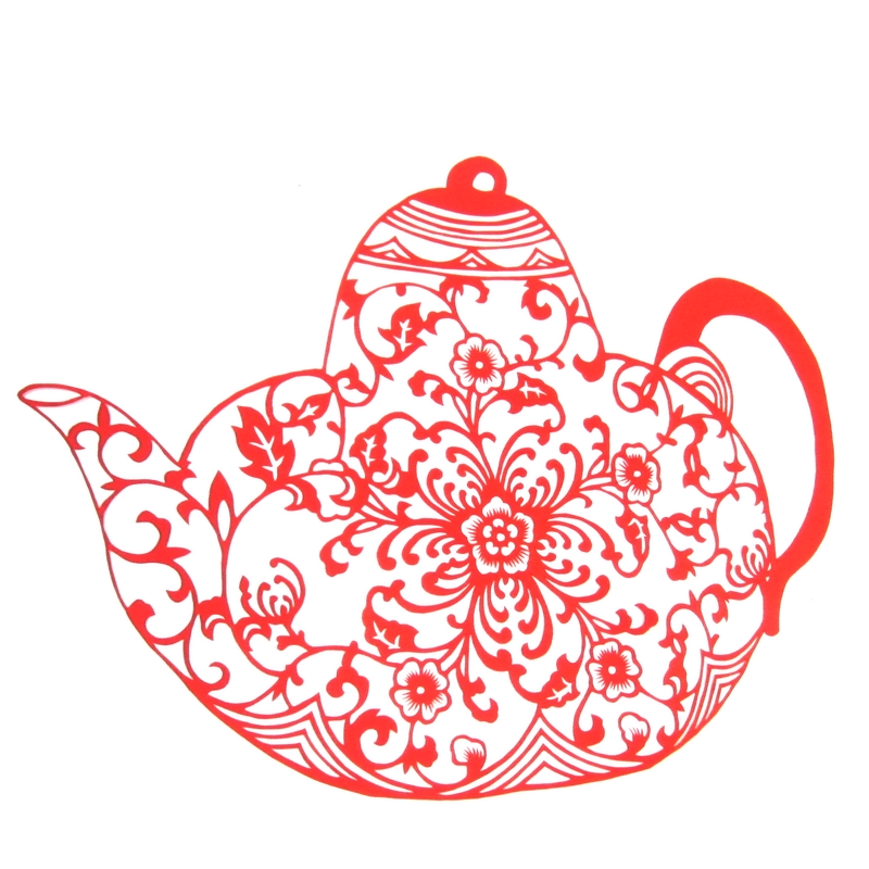 11款精美手工紅花瓷剪紙，茶壺剪紙工藝品