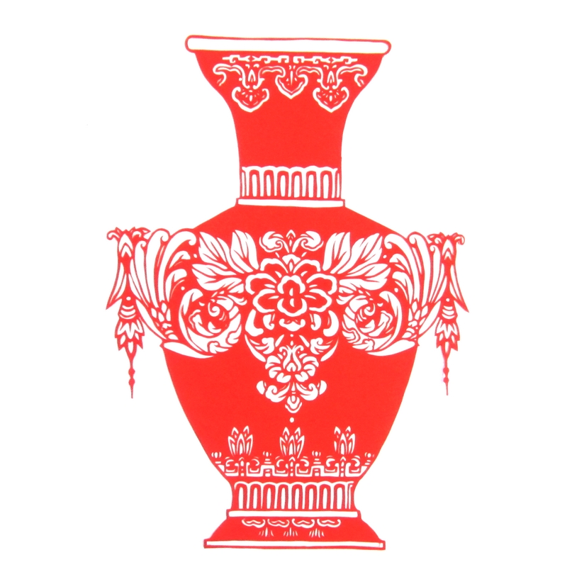 11款精美手工紅花瓷剪紙，茶壺剪紙工藝品