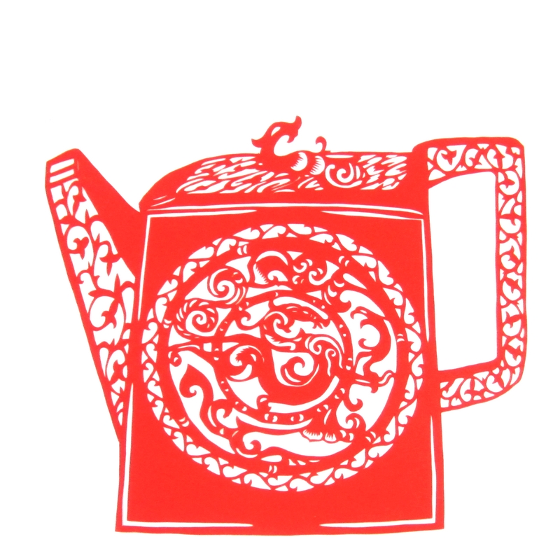 11款精美手工紅花瓷剪紙，茶壺剪紙工藝品