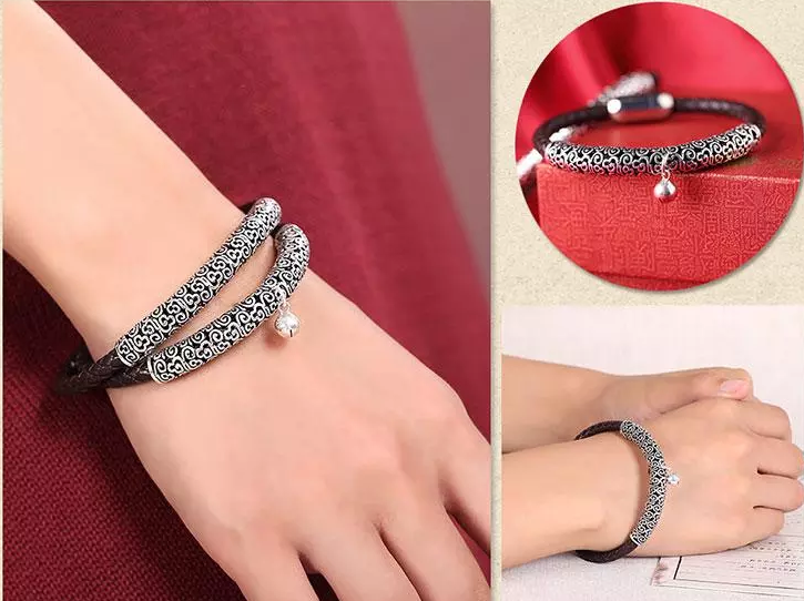 家佳樂(lè)文學(xué)古風(fēng)牛皮情侶手環(huán)手鏈簡(jiǎn)約銀首飾