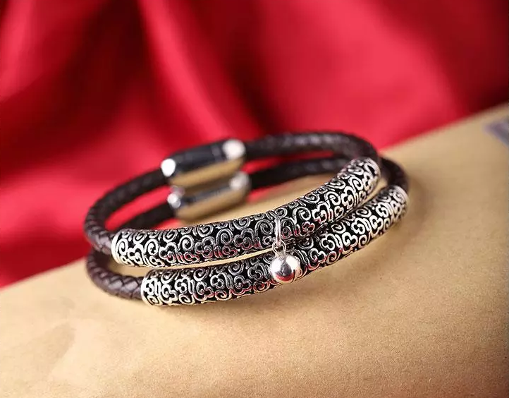 家佳樂(lè)文學(xué)古風(fēng)牛皮情侶手環(huán)手鏈簡(jiǎn)約銀首飾