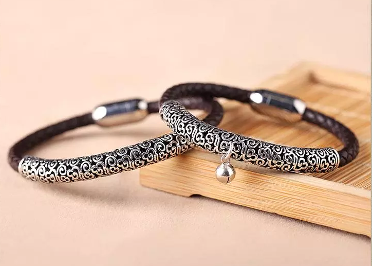 家佳樂(lè)文學(xué)古風(fēng)牛皮情侶手環(huán)手鏈簡(jiǎn)約銀首飾