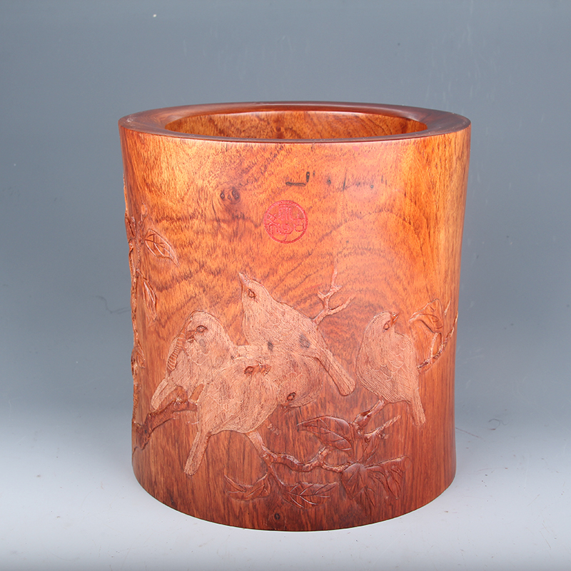 黃花梨筆筒，筆筒中的君子