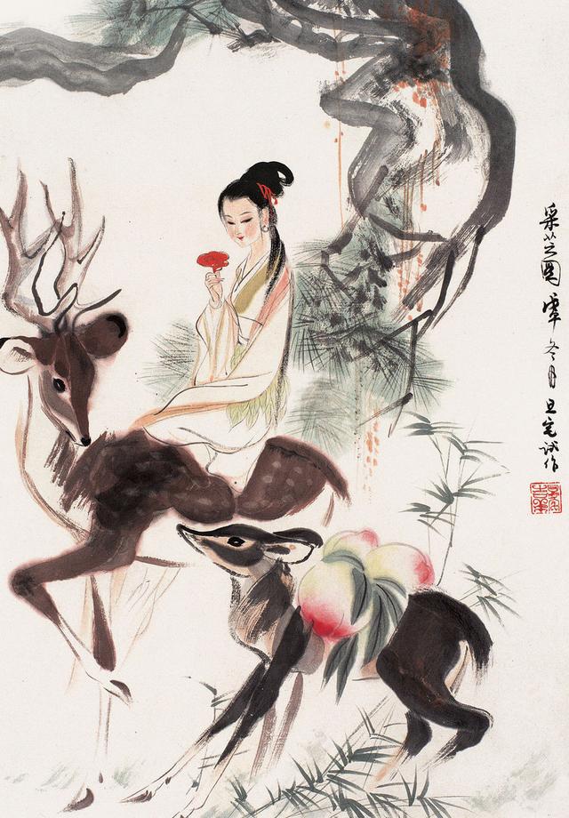 劉旦宅仕女圖，畫美人美淺墨繪