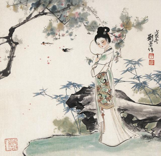 劉旦宅仕女圖，畫美人美淺墨繪