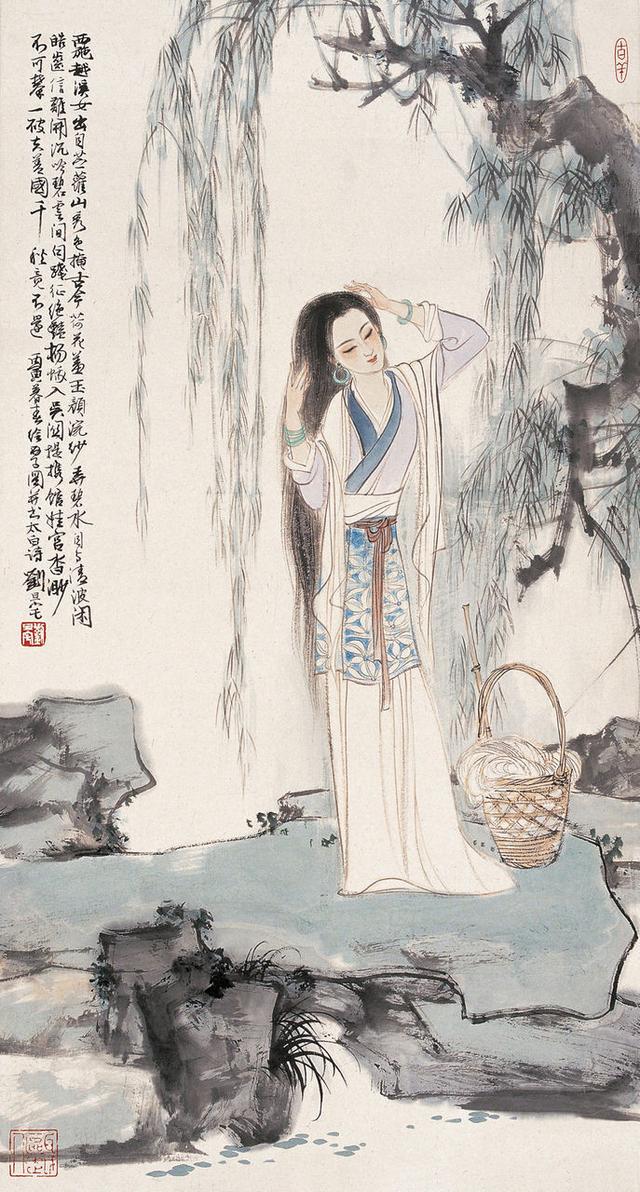 劉旦宅仕女圖，畫美人美淺墨繪