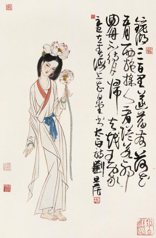 劉旦宅仕女圖，畫美人美淺墨繪