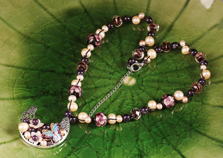 珍珠紫水晶項(xiàng)鏈，月牙吊墜鎖骨鏈家佳樂文學(xué)首飾