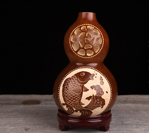 三款天然葫蘆工藝品，手工鏤空復(fù)古葫蘆花瓶