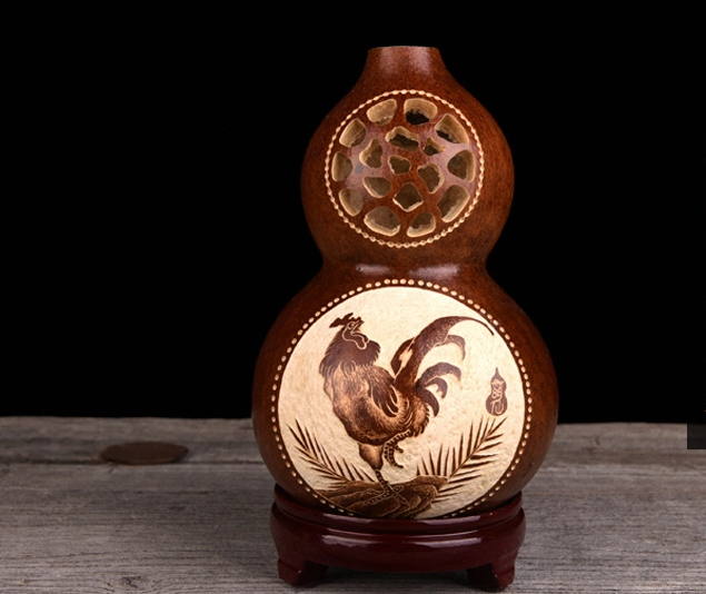 三款天然葫蘆工藝品，手工鏤空復(fù)古葫蘆花瓶