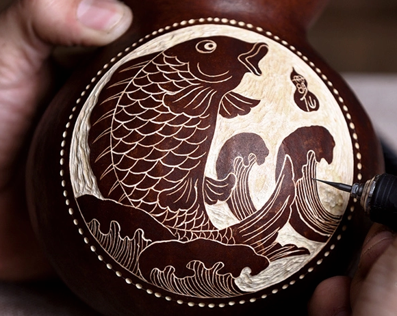 三款天然葫蘆工藝品，手工鏤空復(fù)古葫蘆花瓶