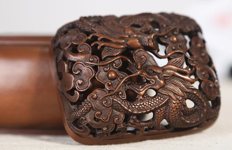 雙龍浮雕香爐，鏤空仿古紫銅熏香爐