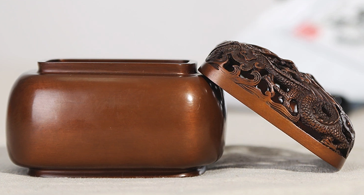 雙龍浮雕香爐，鏤空仿古紫銅熏香爐