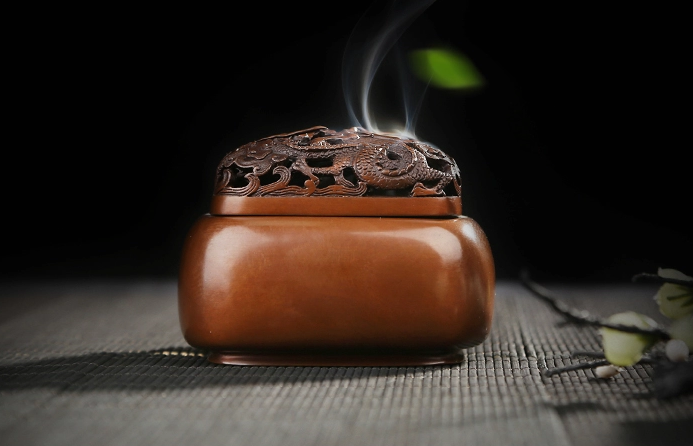 雙龍浮雕香爐，鏤空仿古紫銅熏香爐