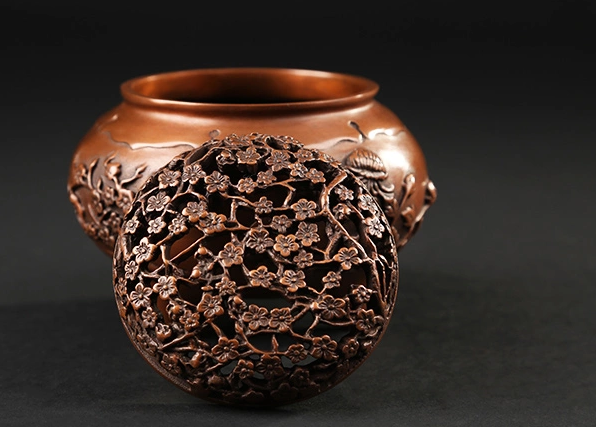 四季花卉香爐，鏤空仿古紫銅熏香爐