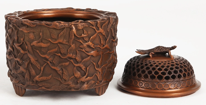 千鶴紫銅香爐，仿古純銅熏香爐