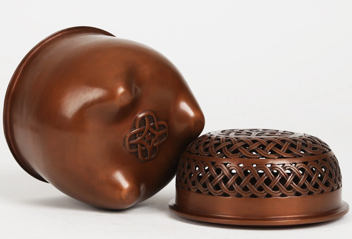 藤編紫銅香爐，仿古印章純銅熏香爐