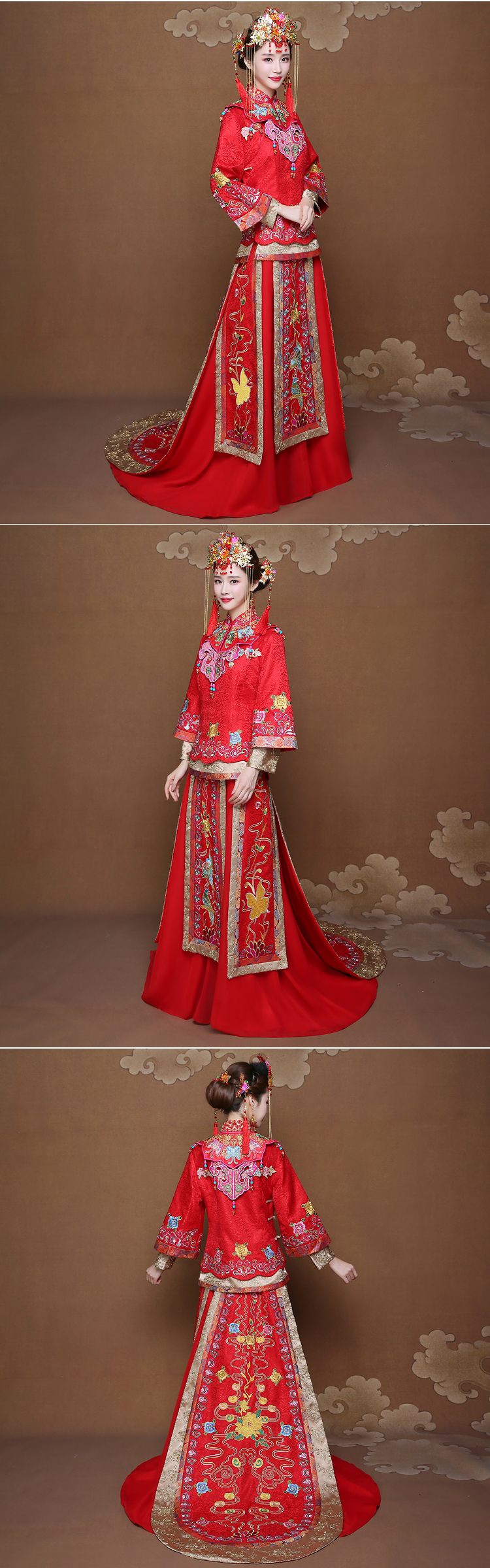 披肩拖尾秀禾服新娘禮服，時(shí)尚大氣中式禮服