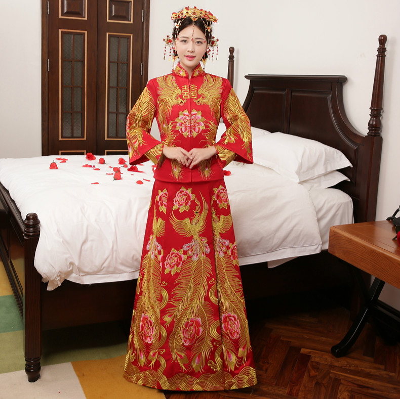 典雅復(fù)古中式禮服，復(fù)古時(shí)尚家佳樂文學(xué)新娘禮服