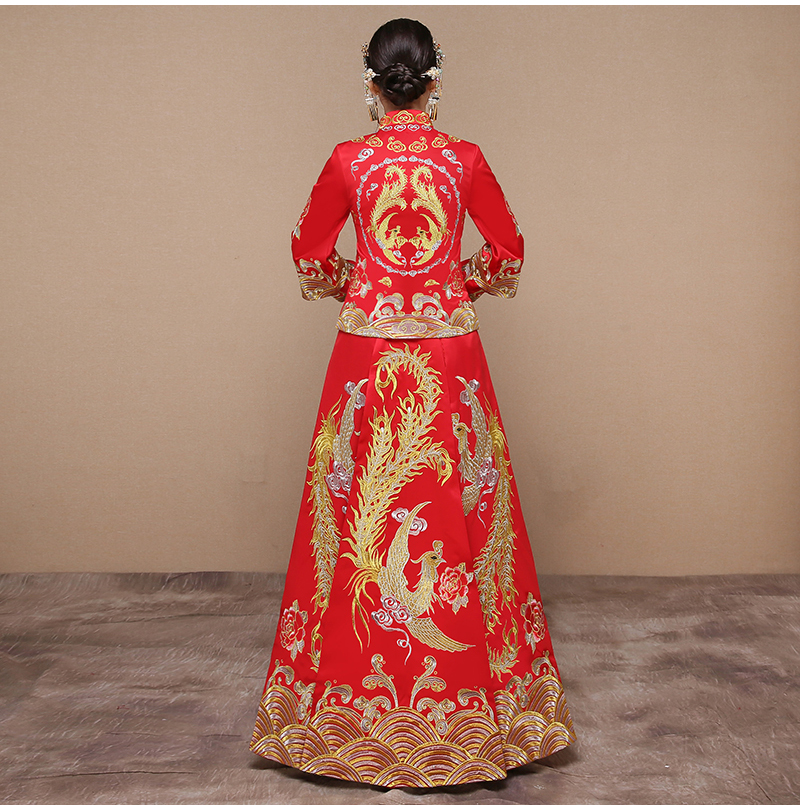紅色龍鳳褂中式禮服，復(fù)古時(shí)尚家佳樂(lè)文學(xué)新娘禮服