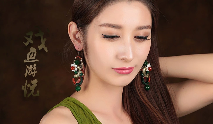 復古風夸張耳墜，貝殼花朵魚耳環(huán)