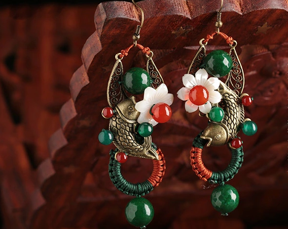 復古風夸張耳墜，貝殼花朵魚耳環(huán)