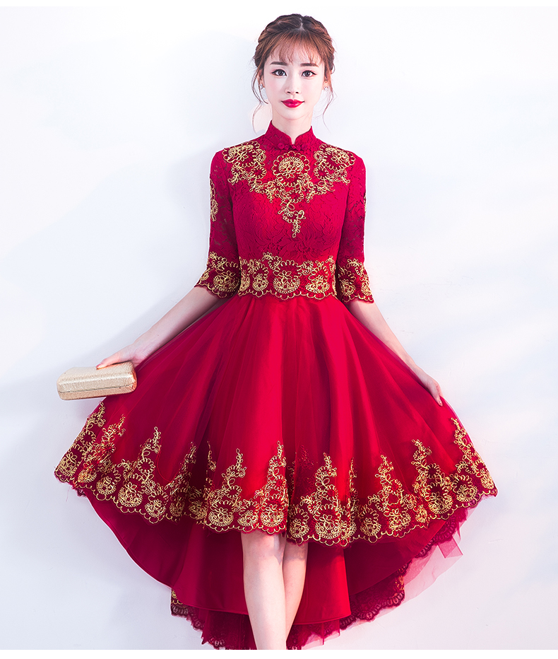 時(shí)尚傳統(tǒng)中式禮服，紅色新娘晚禮服