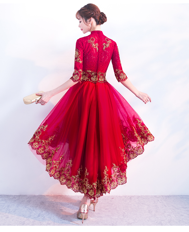 時(shí)尚傳統(tǒng)中式禮服，紅色新娘晚禮服