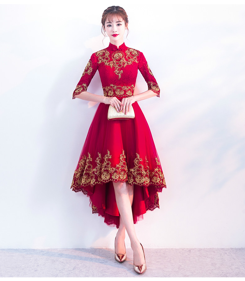 時(shí)尚傳統(tǒng)中式禮服，紅色新娘晚禮服