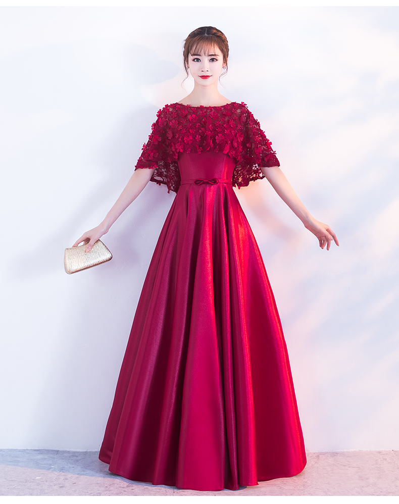 時尚家佳樂文學(xué)中式禮服，紅色蕾絲花朵晚禮服