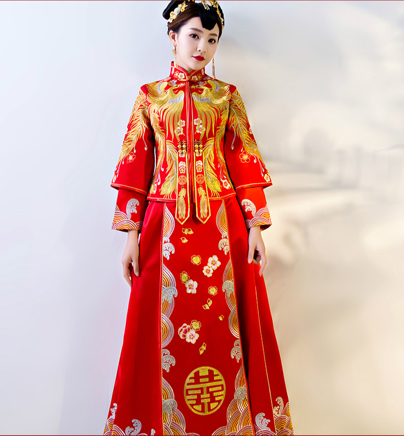 傳統(tǒng)中式禮服，紅色結婚新娘禮服