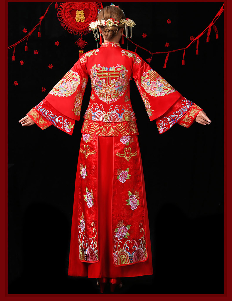 古典家佳樂文學(xué)中式禮服，紅色結(jié)婚新娘禮服