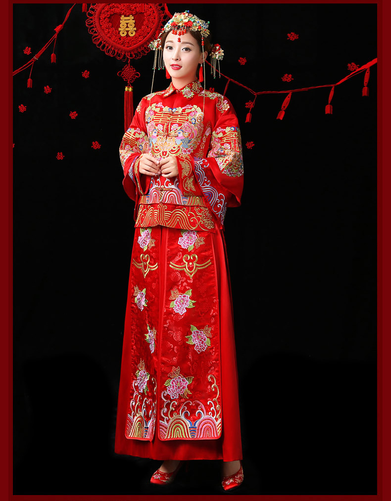 古典家佳樂文學(xué)中式禮服，紅色結(jié)婚新娘禮服