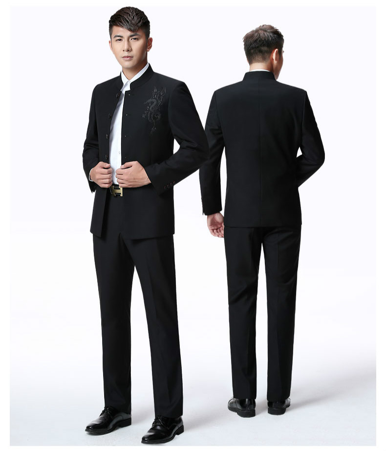 家佳樂文學(xué)外套男青年中山裝，中華立領(lǐng)龍刺繡中山