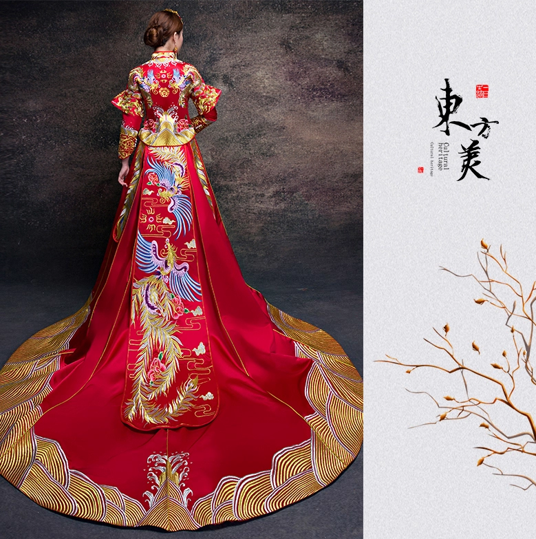 奢華大拖尾中式禮服，古典中式新娘禮服嫁衣