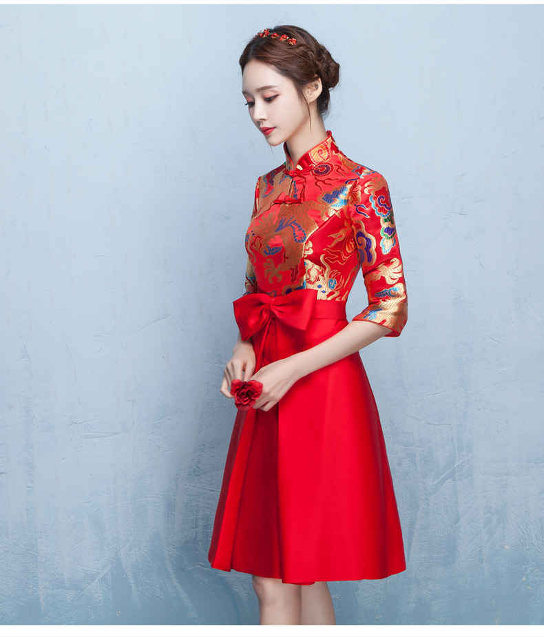 時(shí)尚典雅唯美中式禮服，短款奢華繡花禮服