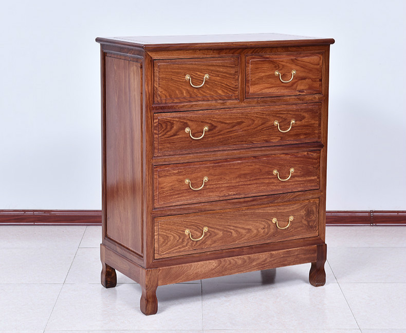 紅實木簡約五斗柜，仿古儲物中式柜子