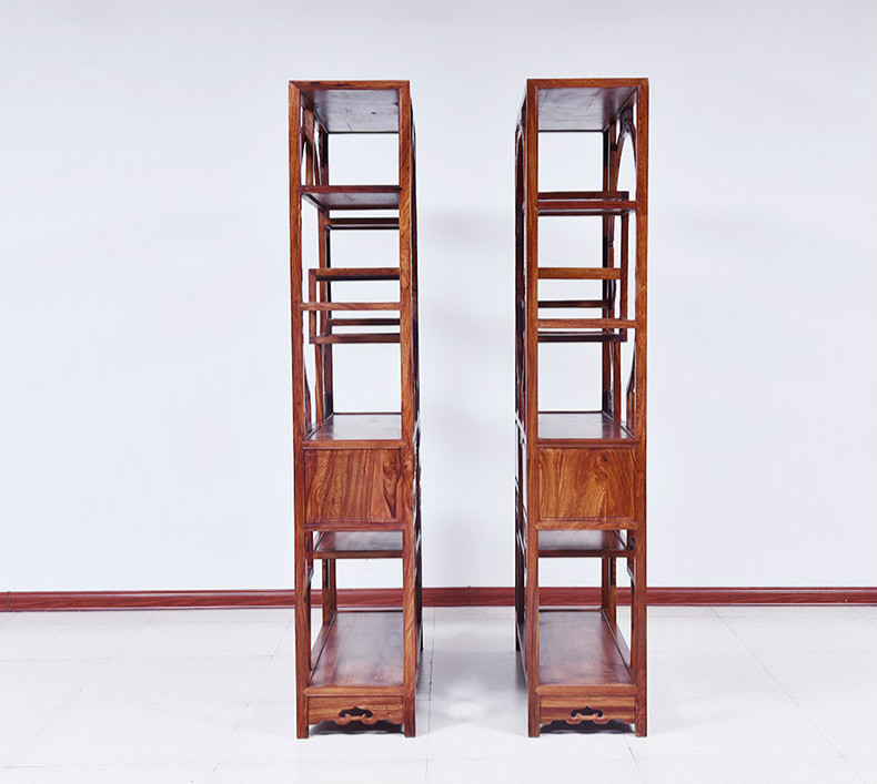 紅實(shí)木中式博古架，仿古實(shí)木雕花中式古董架