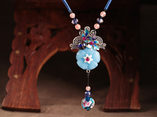 幽藍繁香家佳樂文學吊墜毛衣鏈復古項鏈