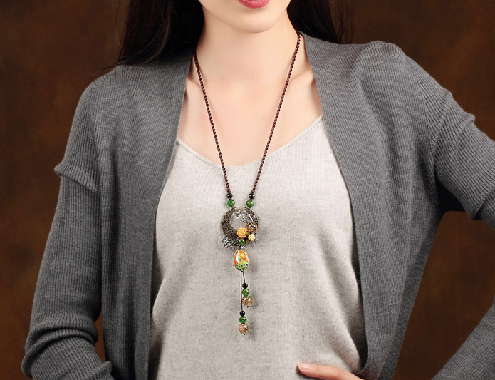 雀躍家佳樂文學(xué)吊墜毛衣鏈復(fù)古項鏈