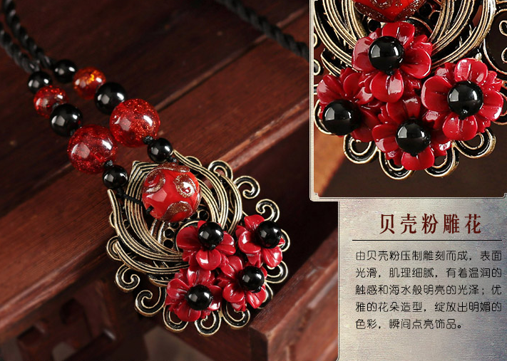 香艷復(fù)古家佳樂文學(xué)毛衣鏈紅色琉璃吊墜項(xiàng)鏈