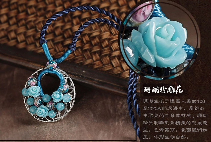 藍色琉璃鎖骨鏈清新復古項鏈首飾