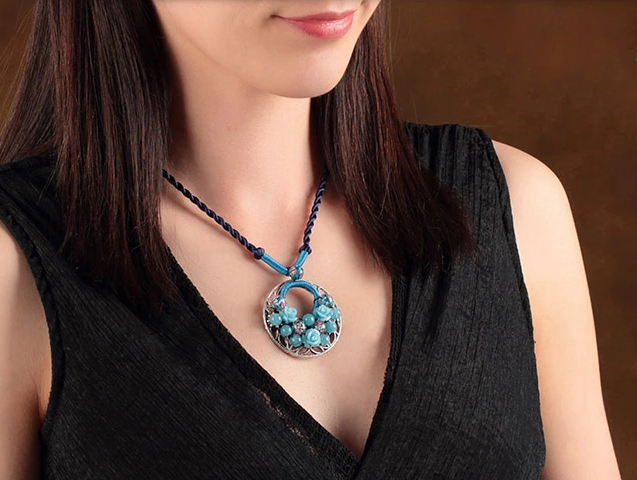 藍色琉璃鎖骨鏈清新復古項鏈首飾
