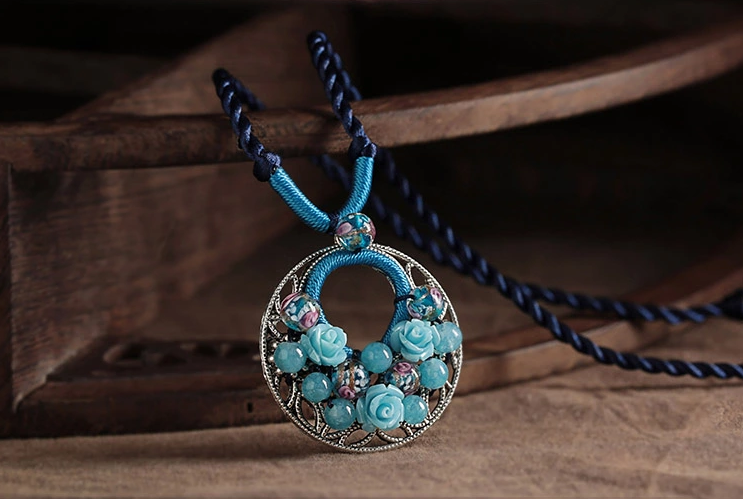 藍色琉璃鎖骨鏈清新復古項鏈首飾