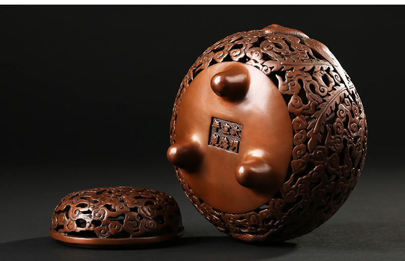 龍鳳呈祥鏤空熏香爐，仿古紫銅檀香爐