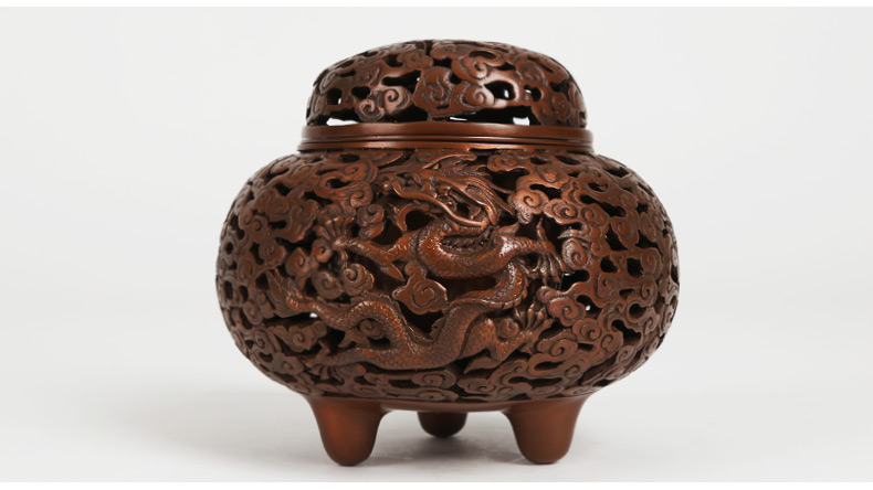 龍鳳呈祥鏤空熏香爐，仿古紫銅檀香爐