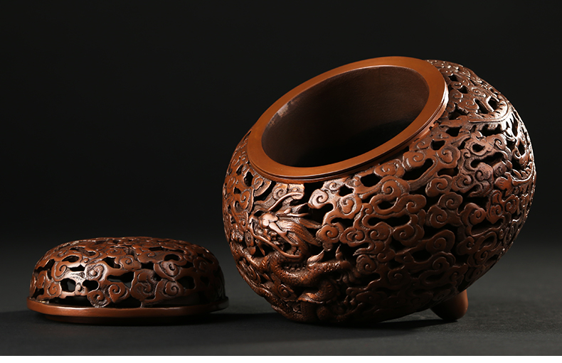 龍鳳呈祥鏤空熏香爐，仿古紫銅檀香爐