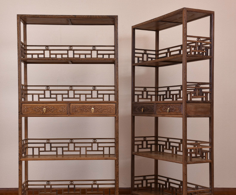 簡約大氣實木博古架，雞翅木新中式仿古博古架