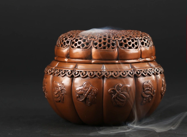 蝶戀花熏香爐，仿古紫銅鏤空香爐